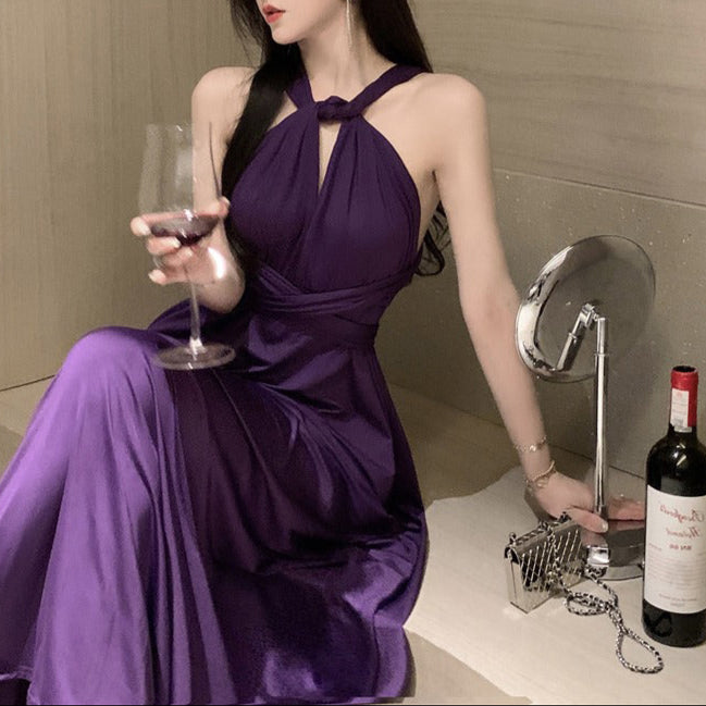Fashion Purple Neck Hanging Dress