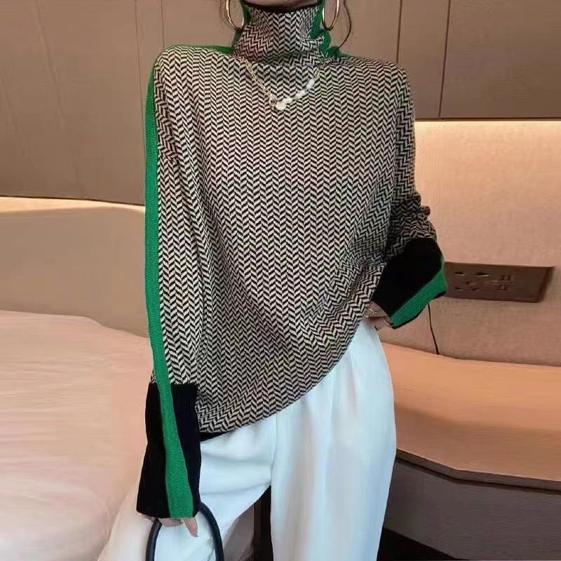 Fashion Houndstooth Turtleneck Sweater