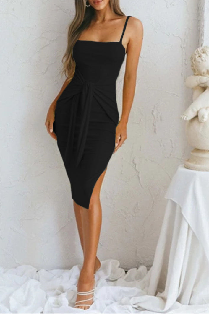 Fashion Strap Slit Tight Dress