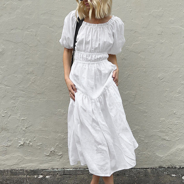 Fashion Off-Neck Cotton Puff Sleeve Dress