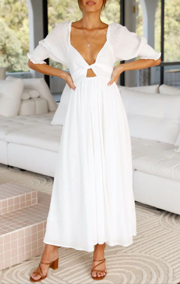 Fashion Knotted Puff Sleeve Dress