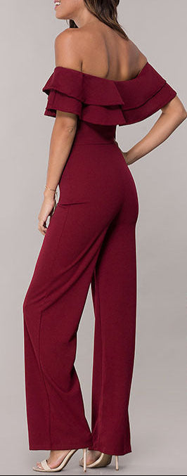 Fashion Pure Color Ruffles Jumpsuit