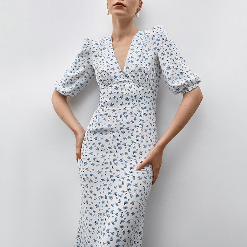 Fashion Floral Puff Sleeve Dress