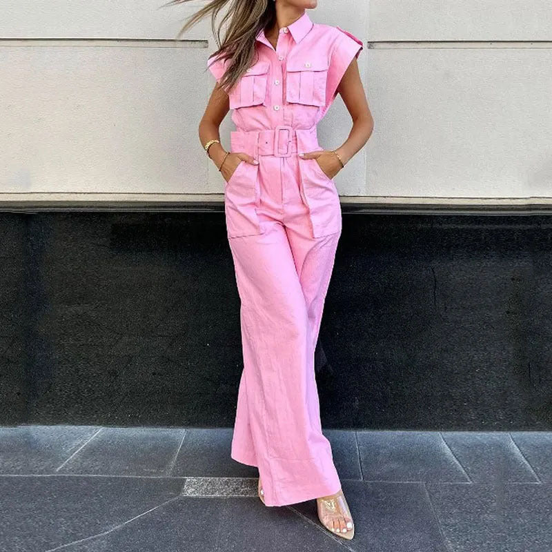 Fashion Off-Shoulder Collar Waist Jumpsuit