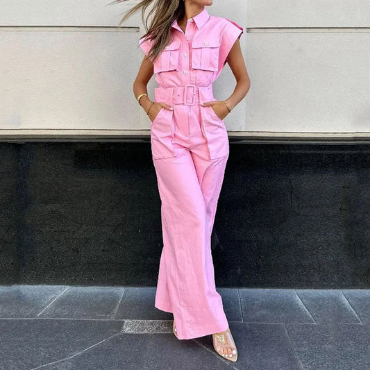 Fashion Off-Shoulder Collar Waist Jumpsuit