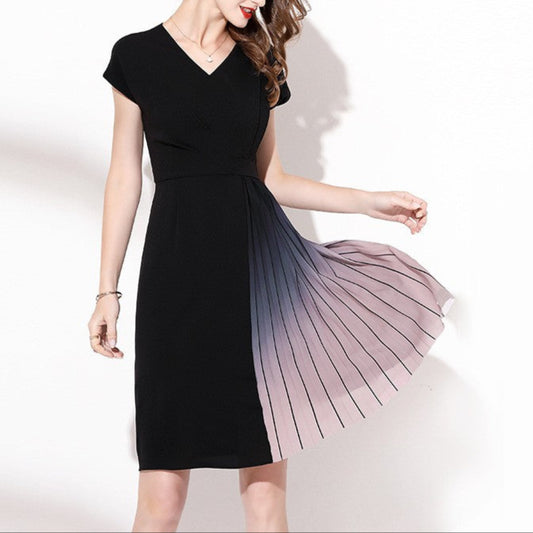 Fashion Gradient Pleated Patchwork Dress