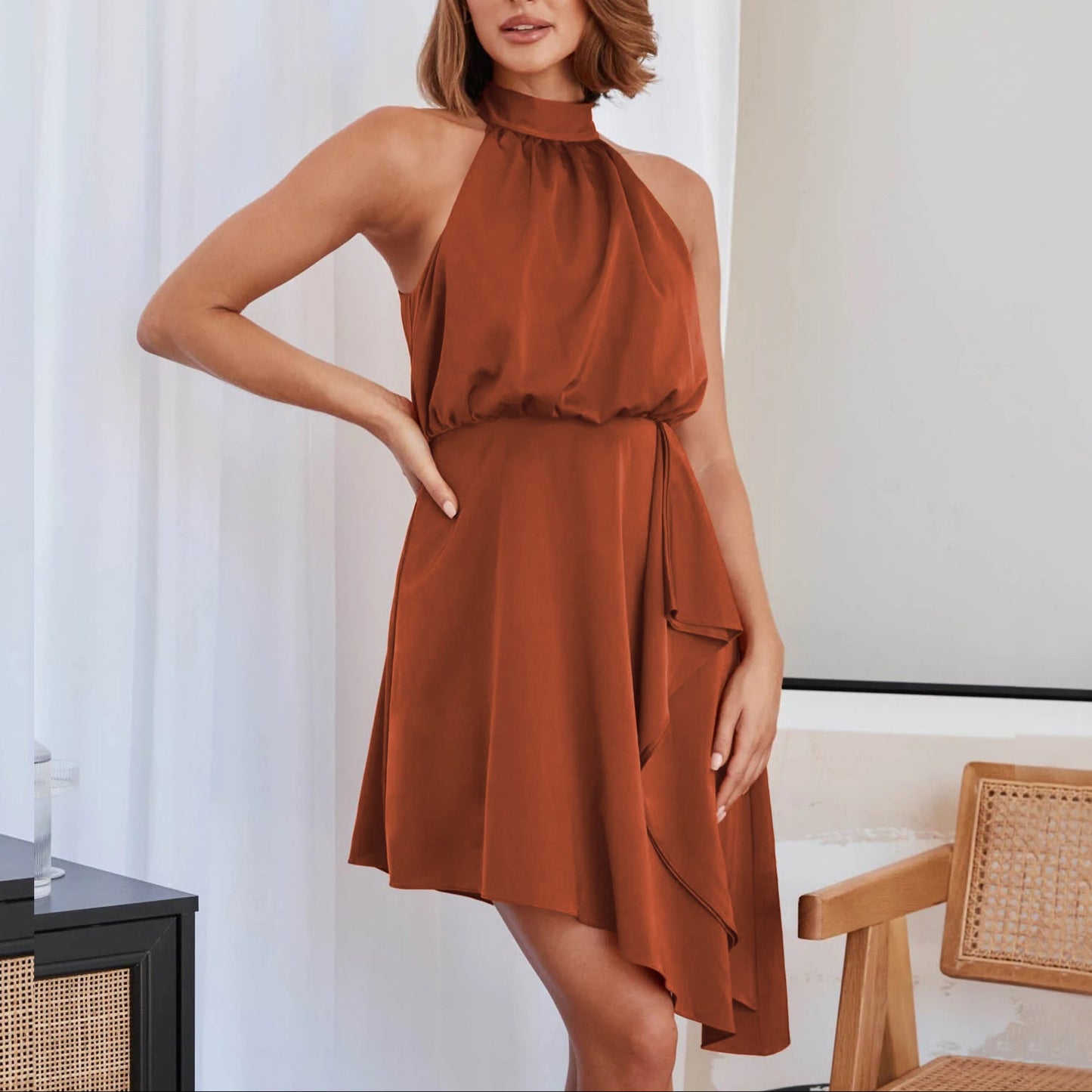 Fashion Satin Hanging Neck Dress
