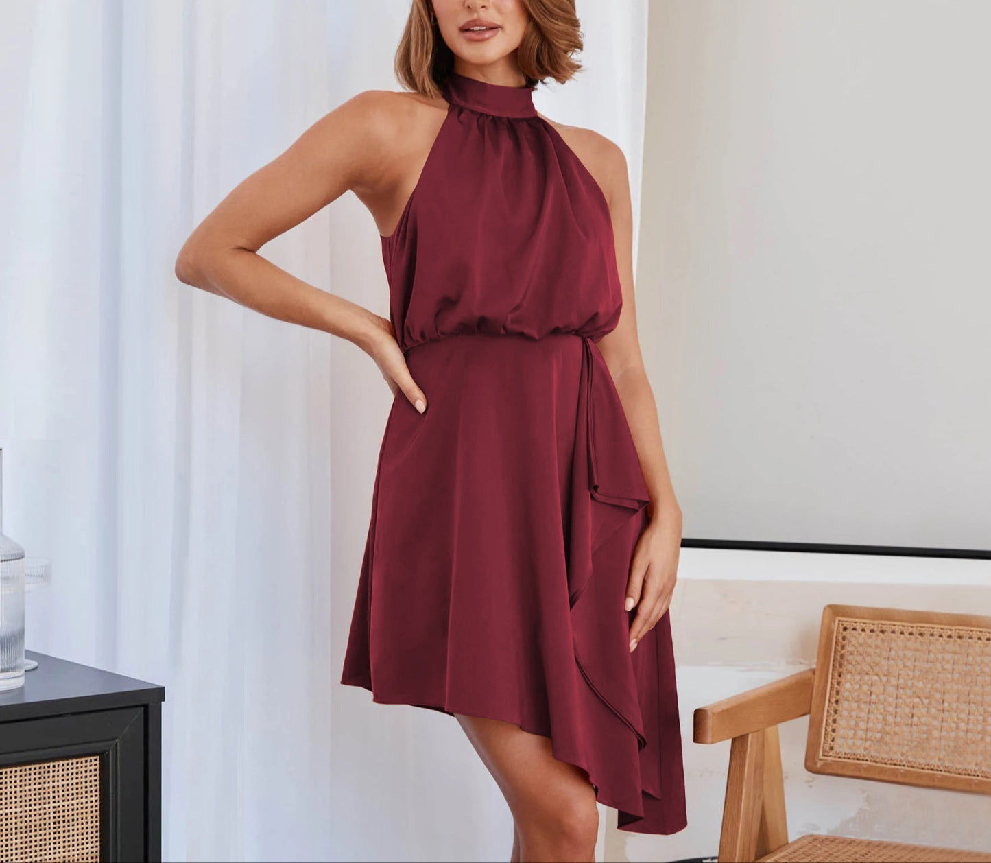 Fashion Satin Hanging Neck Dress