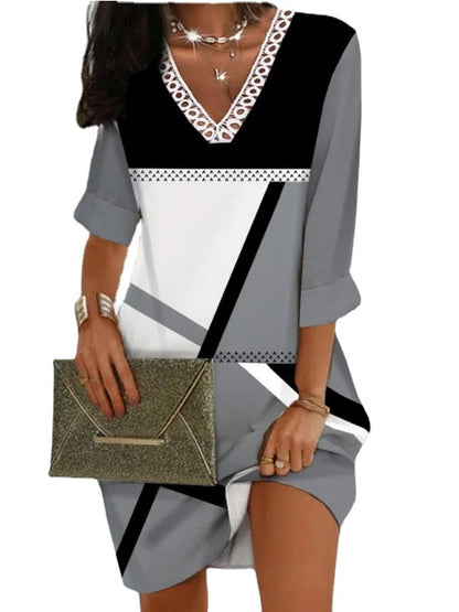Fashion Casual Positioning Printing Mid-Length Dress