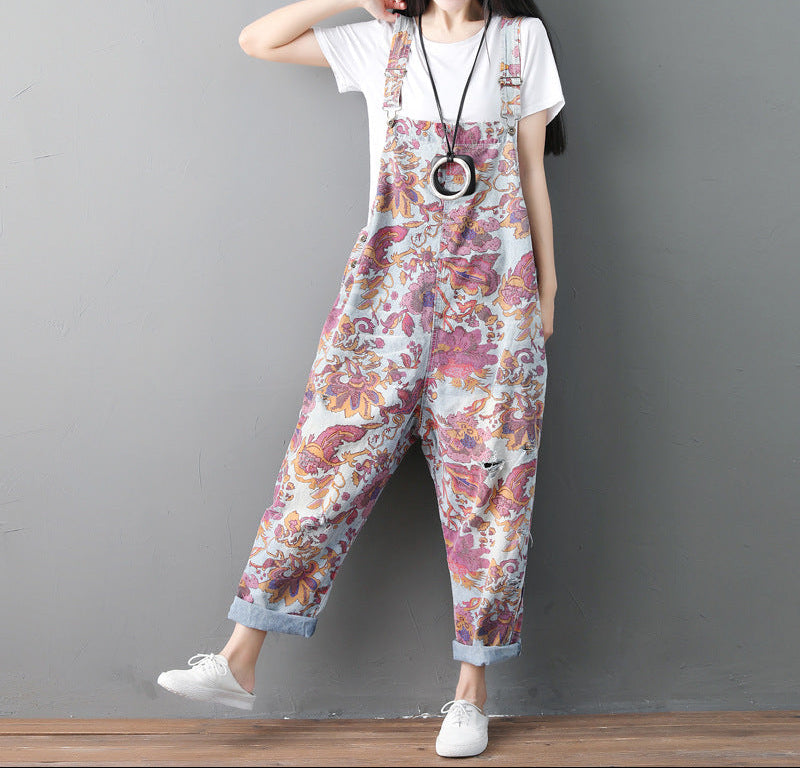 Fashion Ethnic Old Jeans Washed Holes Jumpsuits
