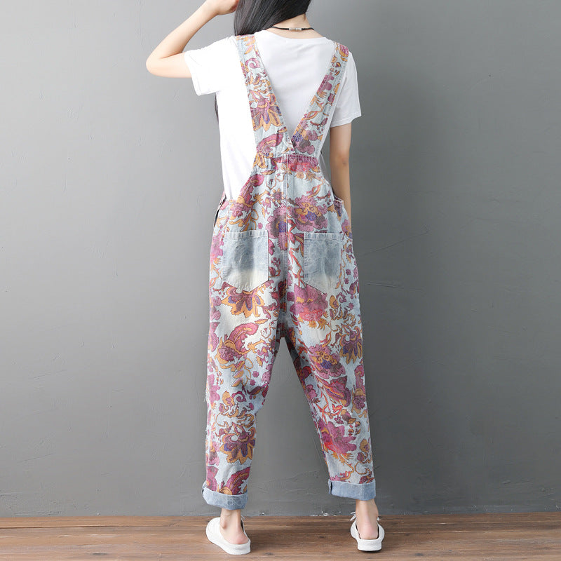 Fashion Ethnic Old Jeans Washed Holes Jumpsuits