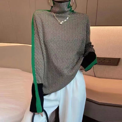 Fashion Houndstooth Turtleneck Sweater