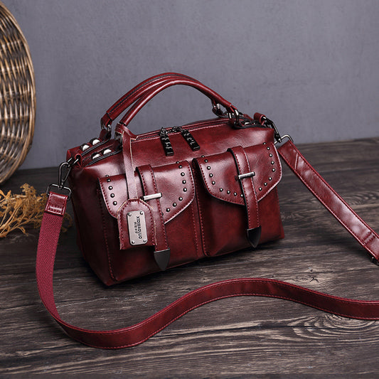 Fashion Retro Oil Wax Leather Handbag