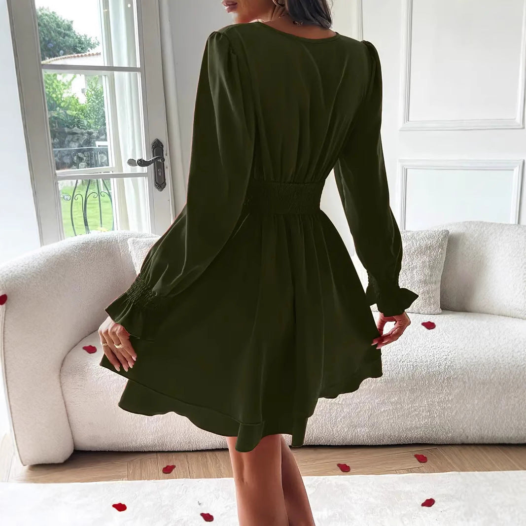 Fashion Double-Layer Skirt V-Neck Tight Waist Dress
