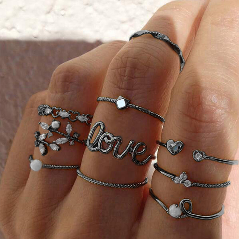 Fashion All-Match Pearl Letter Twin Flower Ring