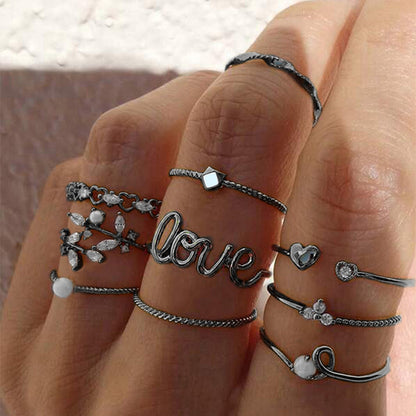 Fashion All-Match Pearl Letter Twin Flower Ring