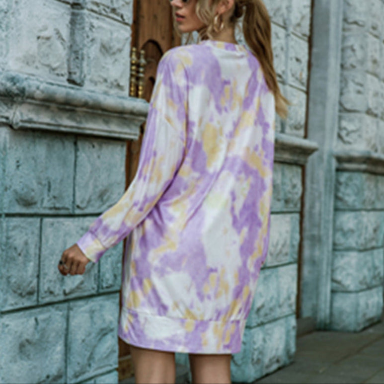 Fashion Long Sleeve Tie-Dye Mini Dress