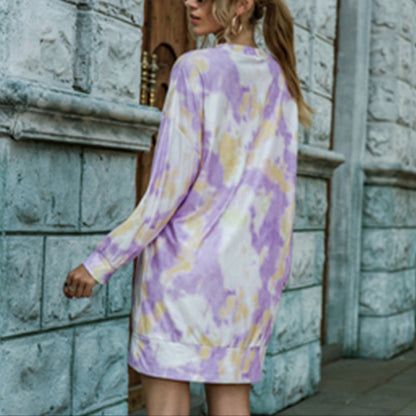 Fashion Long Sleeve Tie-Dye Mini Dress