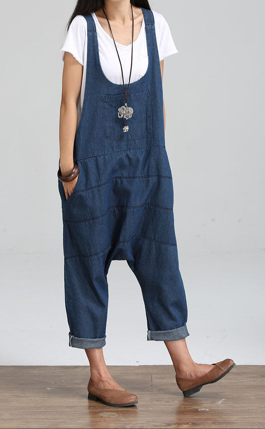 Fashion Vintage Palazzo Denim Jumpsuit