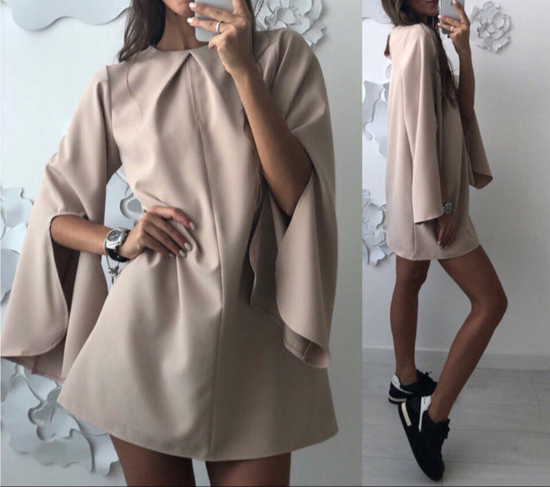 Fashion Loose Round Neck Button Cuff Dress