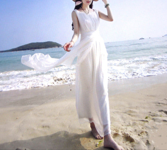 Fashion Round Neck Silk Long Dress