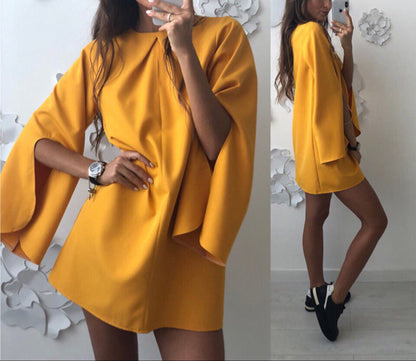 Fashion Loose Round Neck Button Cuff Dress