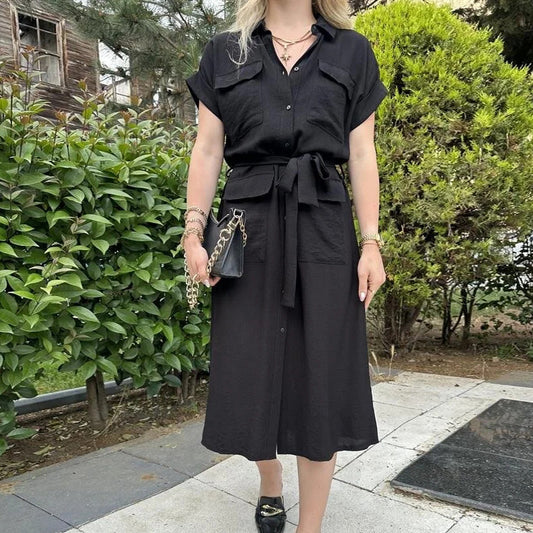 Fashion Belt Shirt Dress