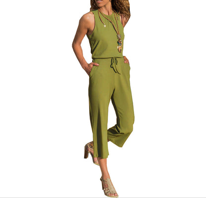 Fashion Round Neck Sleeveless Loose Jumpsuit