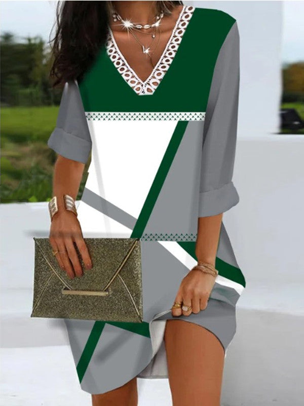 Fashion Casual Positioning Printing Mid-Length Dress