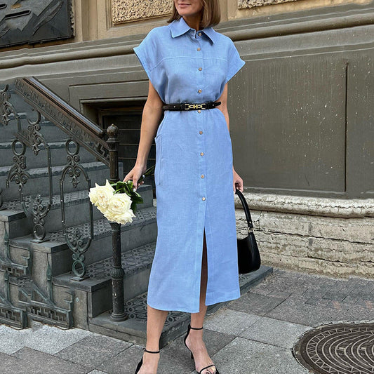 Fashion Short-Sleeved Linen Dress