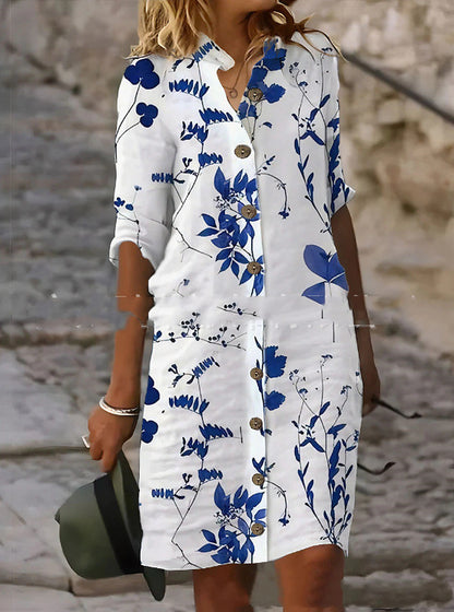 Fashion Printed Long-Sleeved Shirt Dress