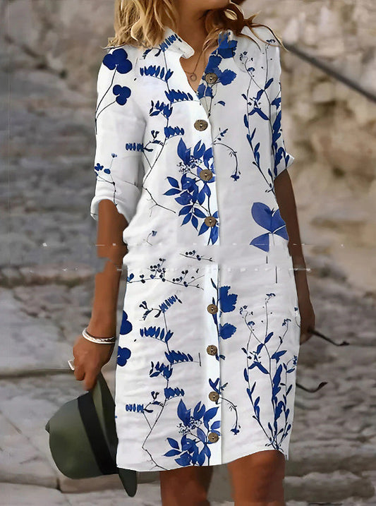 Fashion Printed Long-Sleeved Shirt Dress