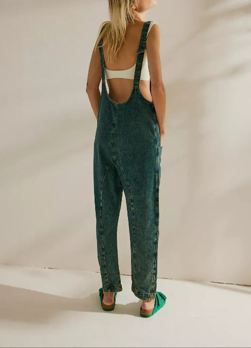 Fashion Solid Color Suspender Jumpsuits