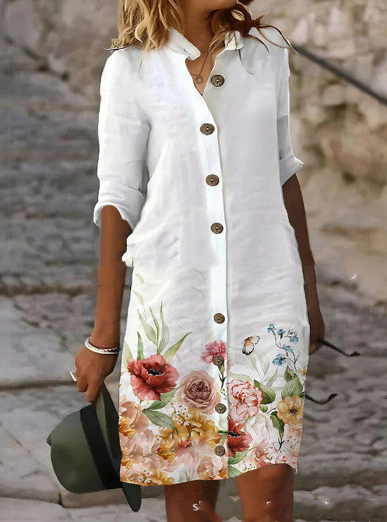 Fashion Printed Long-Sleeved Shirt Dress