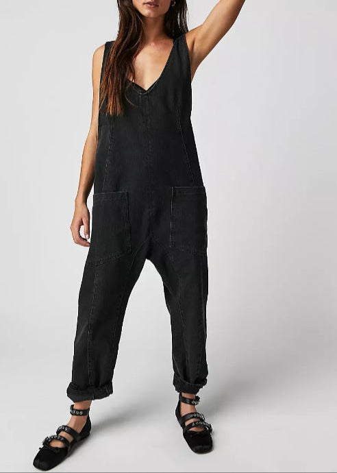 Fashion Solid Color Suspender Jumpsuits