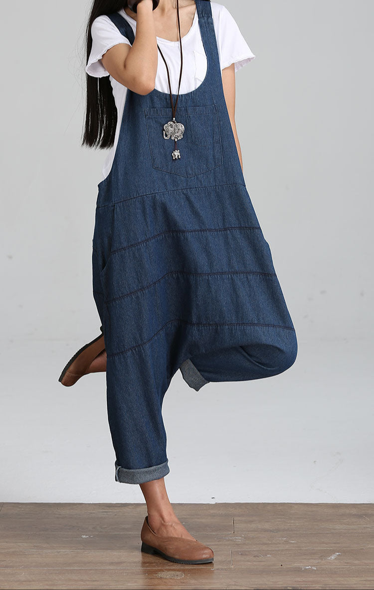 Fashion Vintage Palazzo Denim Jumpsuit