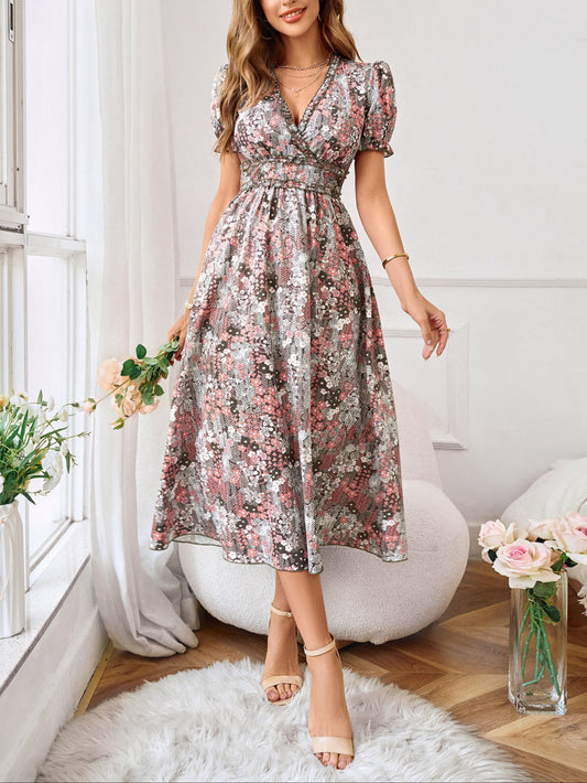 Fashion Waist Trimming Printing Dress
