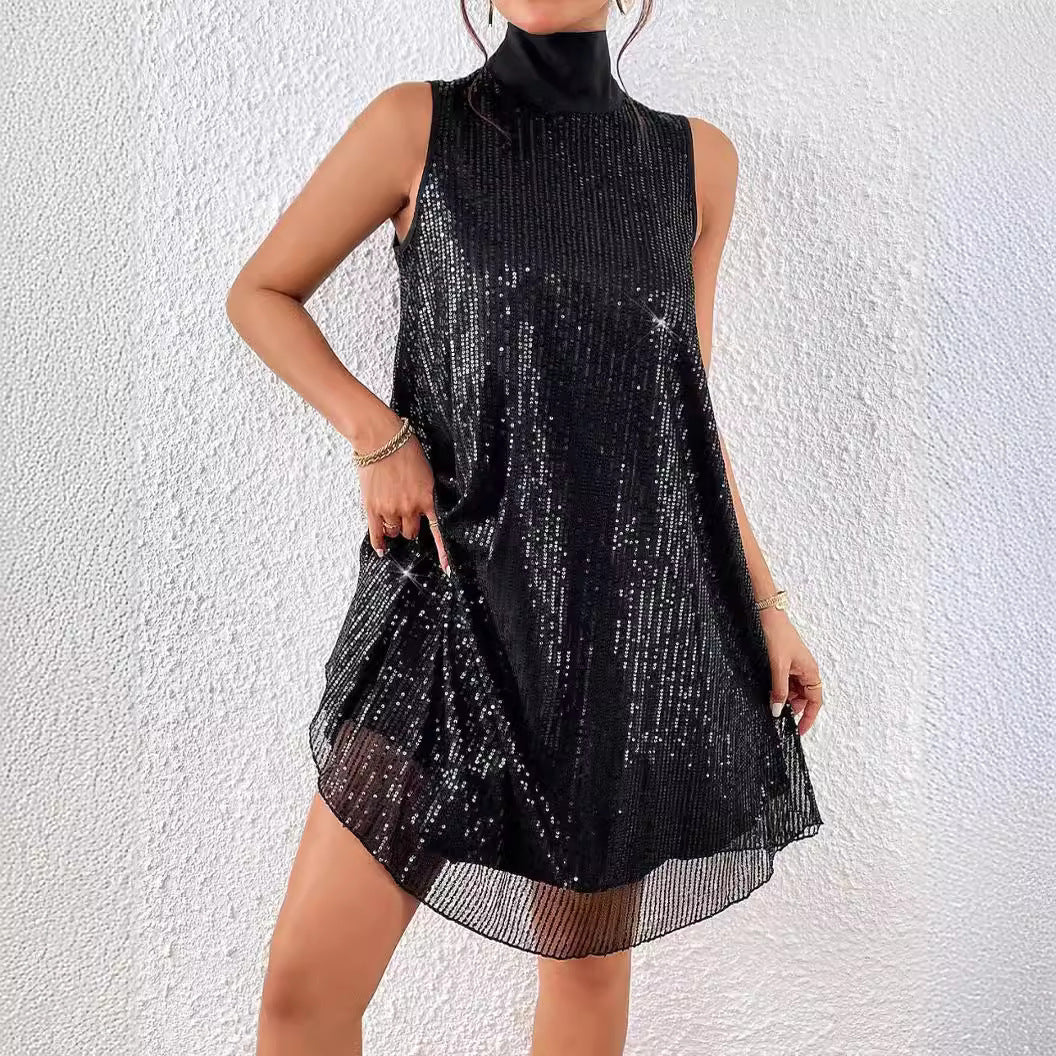 Fashion Sequin Shiny Sleeveless Pullover Dress
