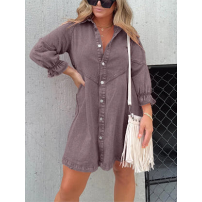 Fashion Loose Washed-Out Denim Shirt Dress