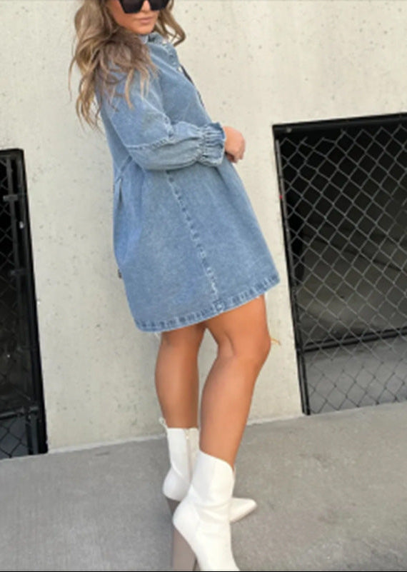 Fashion Loose Washed-Out Denim Shirt Dress