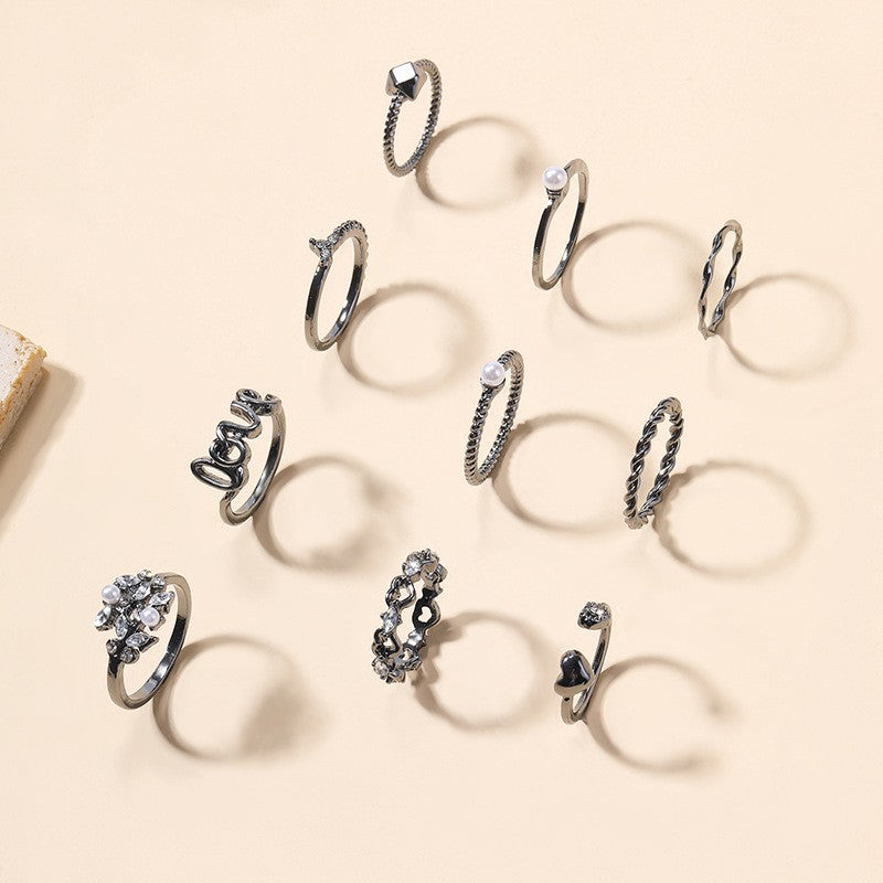 Fashion All-Match Pearl Letter Twin Flower Ring
