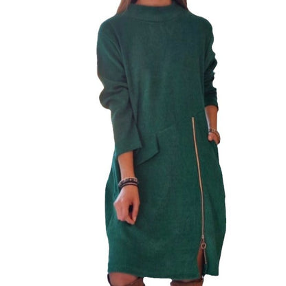 Fashion Side Zipper Split Long Sleeve Dress