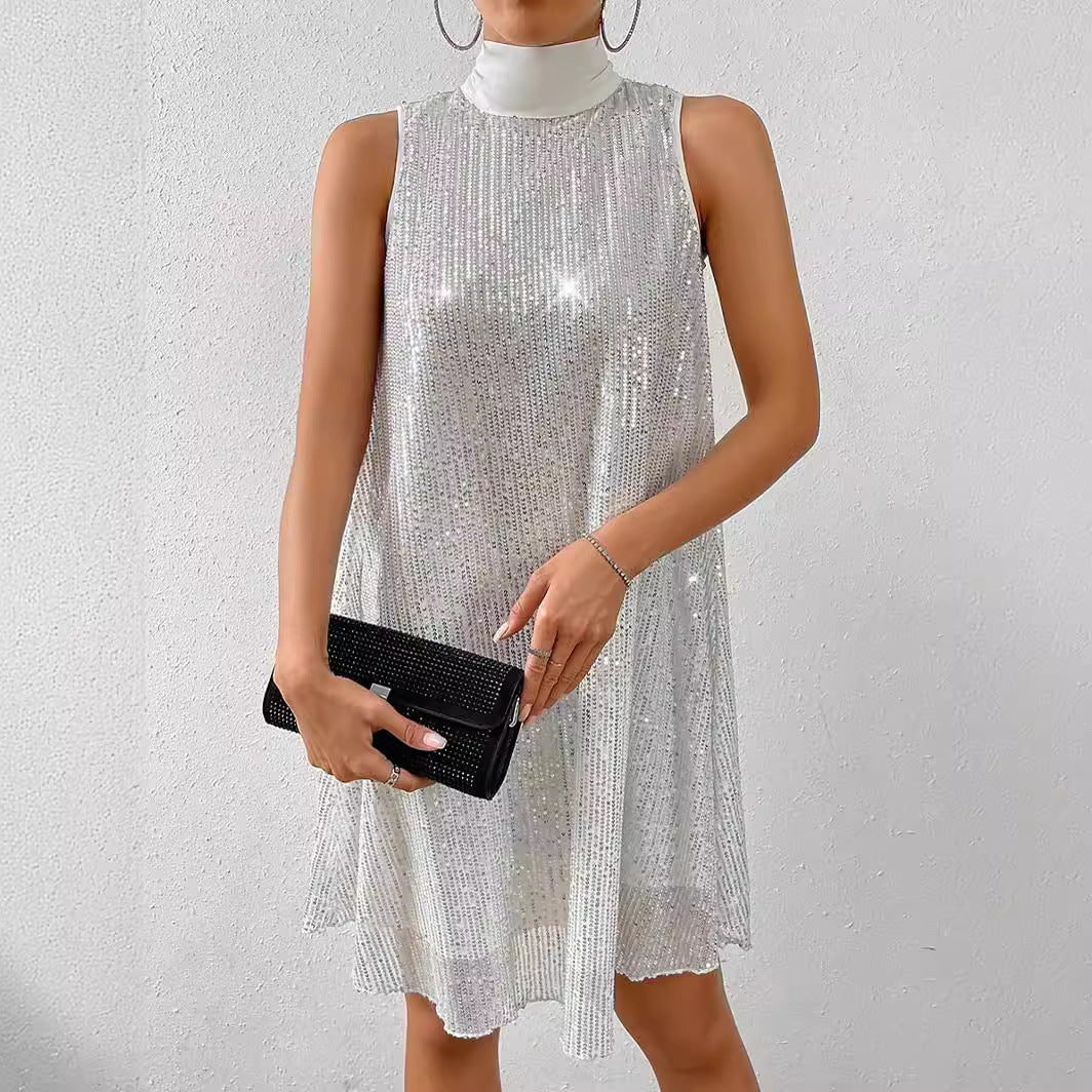 Fashion Sequin Shiny Sleeveless Pullover Dress