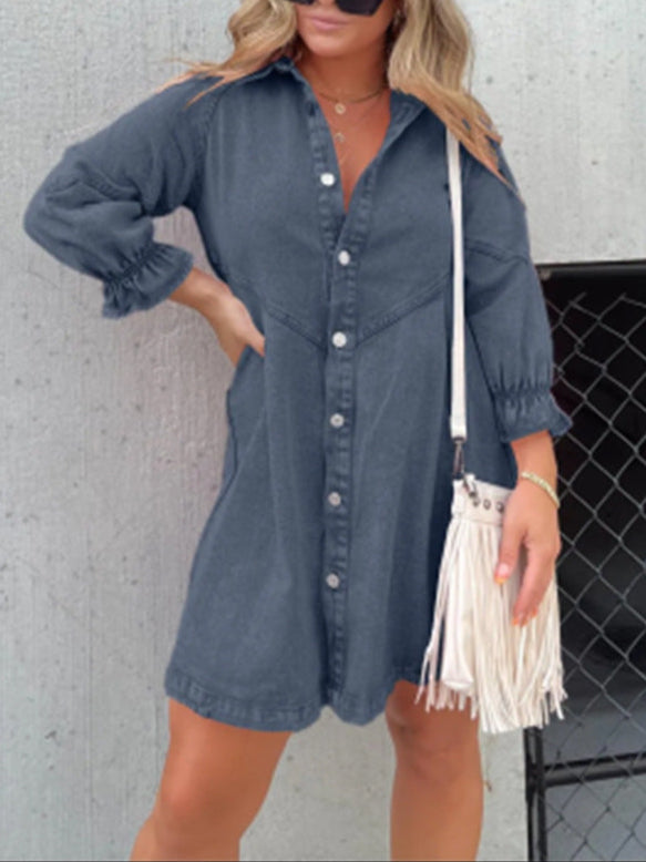 Fashion Loose Washed-Out Denim Shirt Dress
