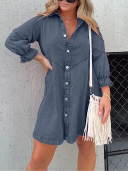 Fashion Loose Washed-Out Denim Shirt Dress