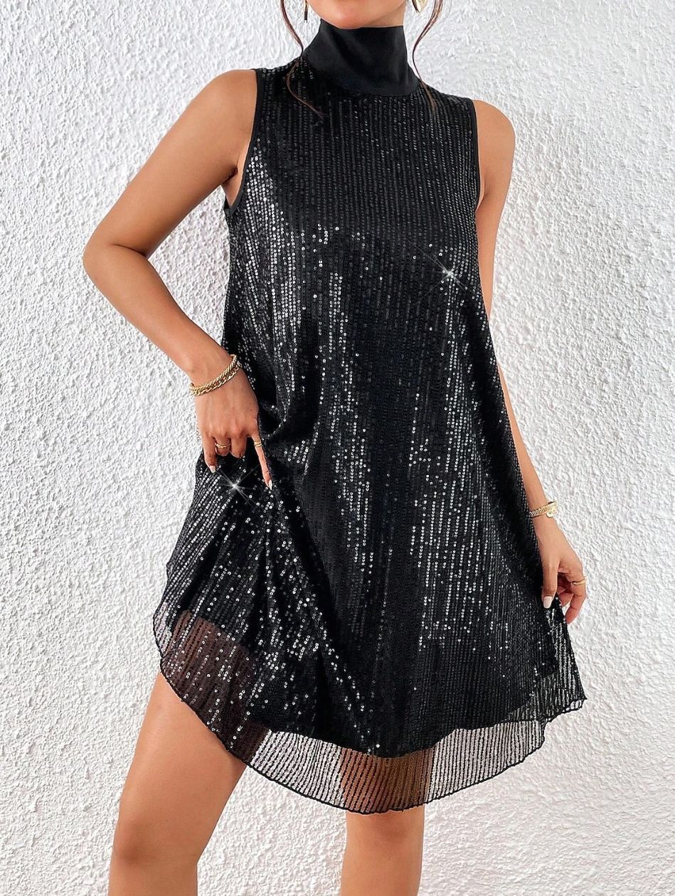 Fashion Sequin Shiny Sleeveless Pullover Dress
