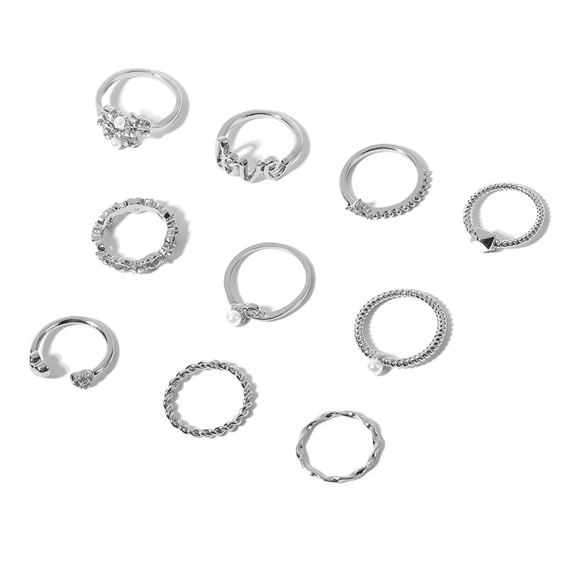 Fashion All-Match Pearl Letter Twin Flower Ring