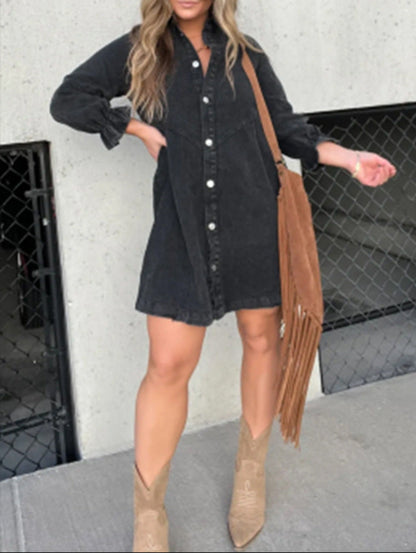 Fashion Loose Washed-Out Denim Shirt Dress