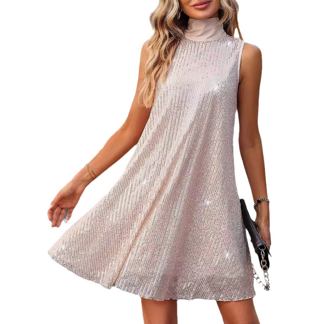 Fashion Sequin Shiny Sleeveless Pullover Dress