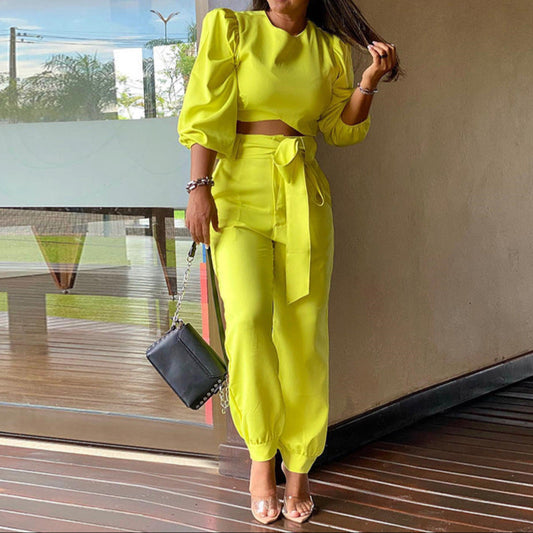 Fashion Crew Neck Pants Suit